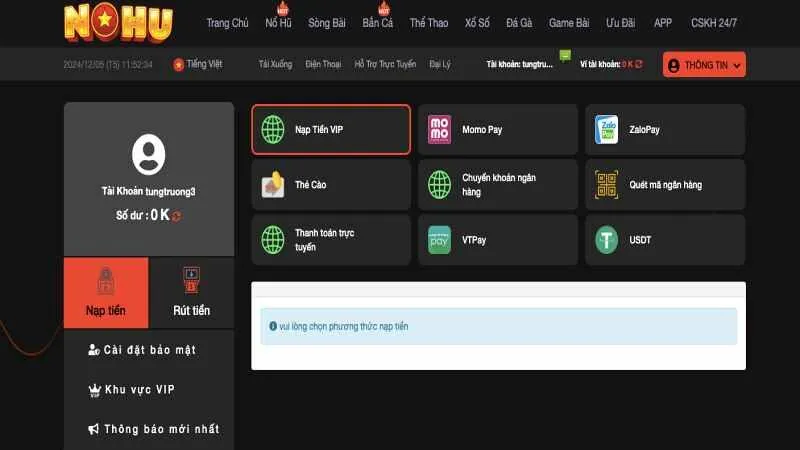NOHU – Nohu78 - Cổng Game Nổ Hũ Uy Tín Xanh Chín 2025 Chọn phương thức nạp và bắt đầu giao dịch
